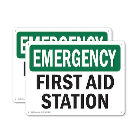 Signmission First Aid Station, 18 in W x Rectangle, Plastic OS-2PACK-EM-P-1218-L-10381